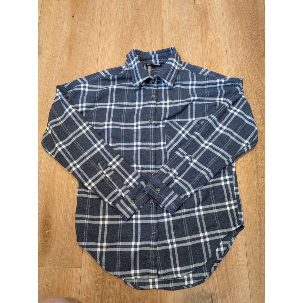 Brandy Melville Hazel Plaid Flannel Top Womens‎ One Size Navy Blue Cotton Blend
